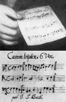 The manuscript on the portrait and the manuscript of the canon BWV 1076